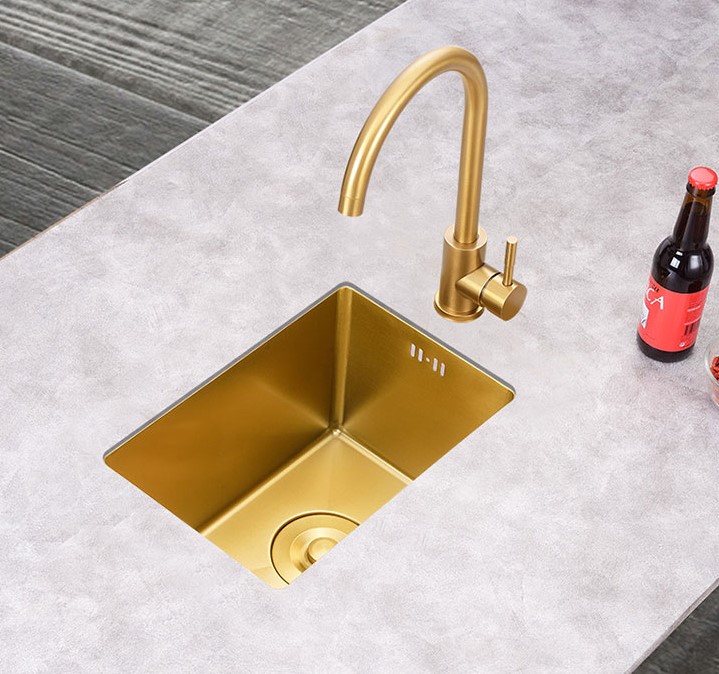Custom small size nano gold color undermount single bowl bar kitchen sink 