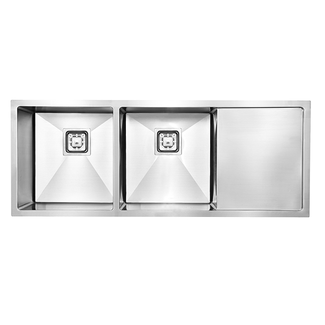 Big size double bowl square drainer ktichen sink with drainboard