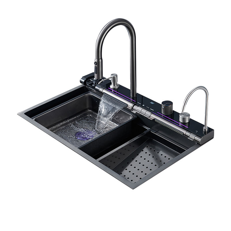 Popular Nano304201Piano 7 Keys Stainless Steel Kitchen Digital Display Raindance Waterfall Cup Washer Smart Kitchen Sink
